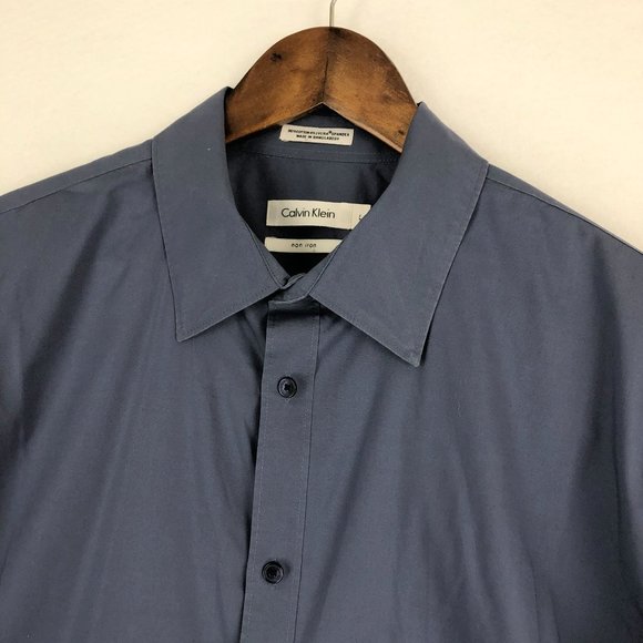 Calvin Klein Men's Size Large Blue Non-Iron Collared Button Down Dress Shirt - Picture 2 of 8